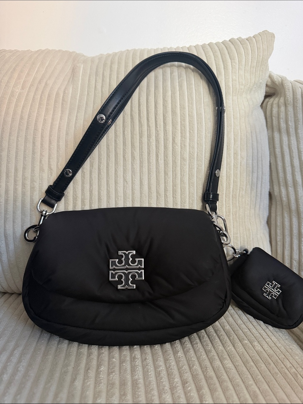 Tory Burch Black Quilted Shoulder Bag with Coin Pouch